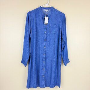 NWT J.Jill Denim Camdenwash Button-Front Soft Breathable Shirt Dress | XS Petite